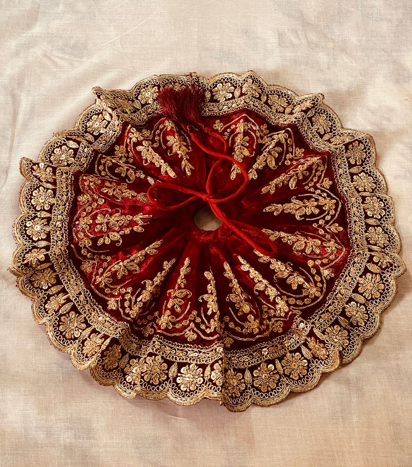 Red Dori work velvet dress for laddu gopal ji